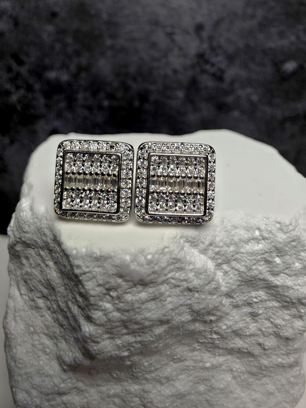 0.68 CTW VVS D Color Moissanite Square Cluster Stud Earrings in 925 Silver
